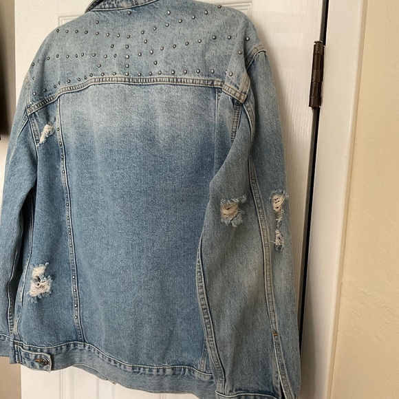Free People Studded Denim Trucker Jacket Oversized Light Blue Size S - Picture 3 of 6